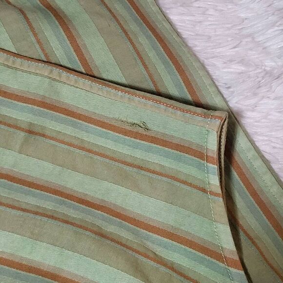 Men's stripe green stripe long sleeve button-up with chest pocket shirt L - Picture 6 of 6